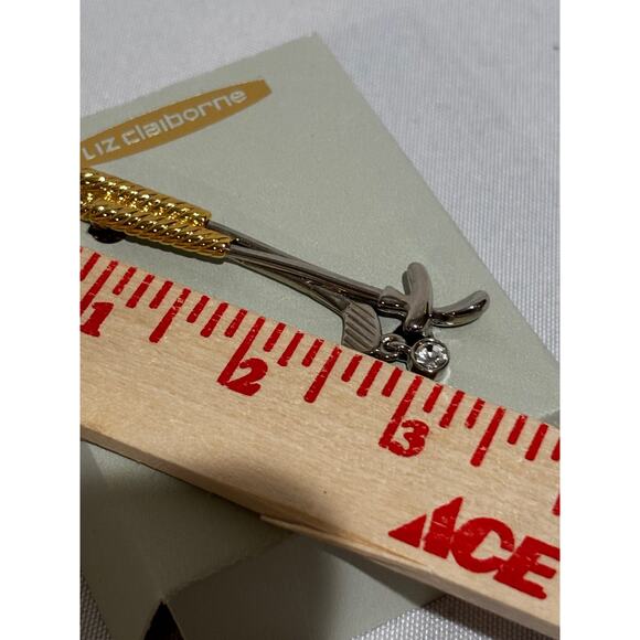 Vtg Liz Claiborne Golf Clubs Rhinestone Ball Brooch Pin Gold & Silver tone New - Picture 5 of 6